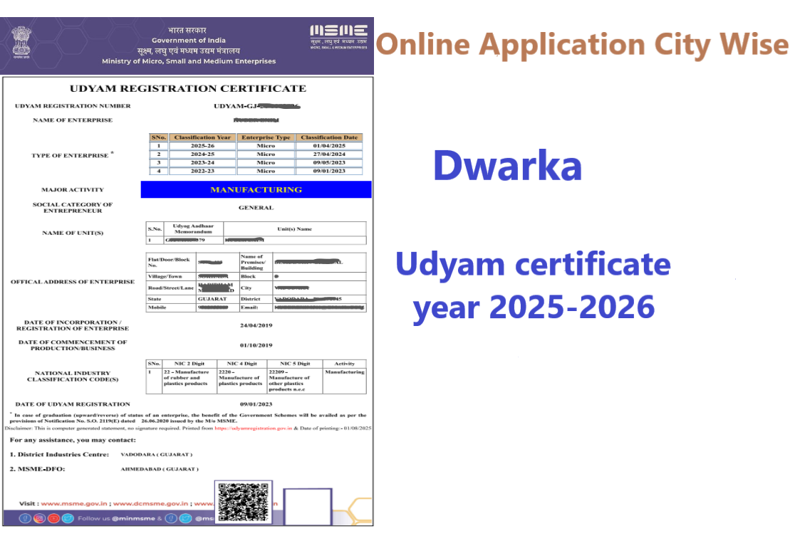 Dwarka  Udyam Certificate Year 2025-2026